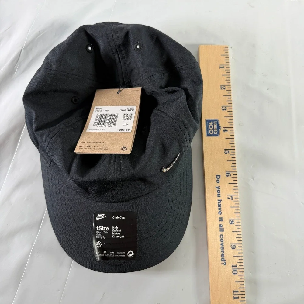 Nike Metal Chrome Swoosh Black Baseball Golf Cap Hat Kids Youth One Size - Picture 11 of 13